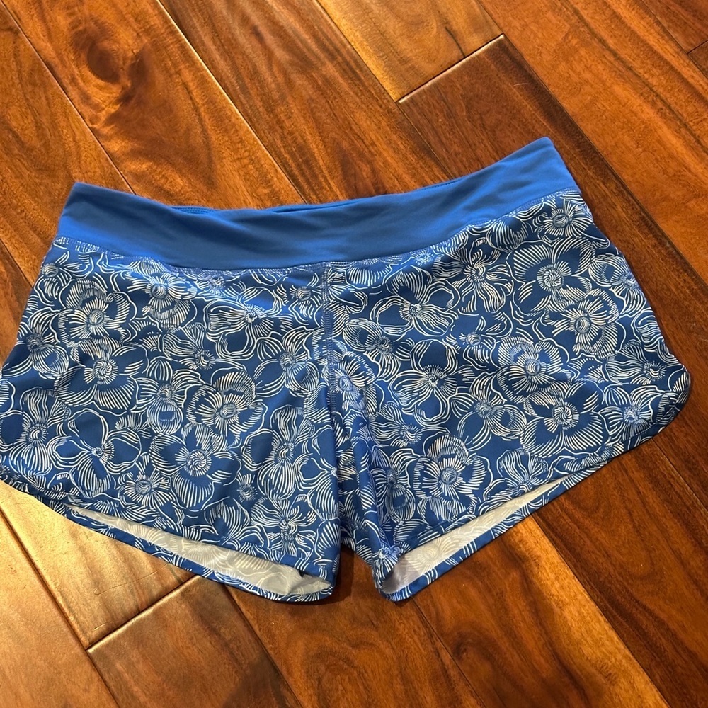 Rabbit Running Shorts XL Blue Floral Zip Pocket Lined
